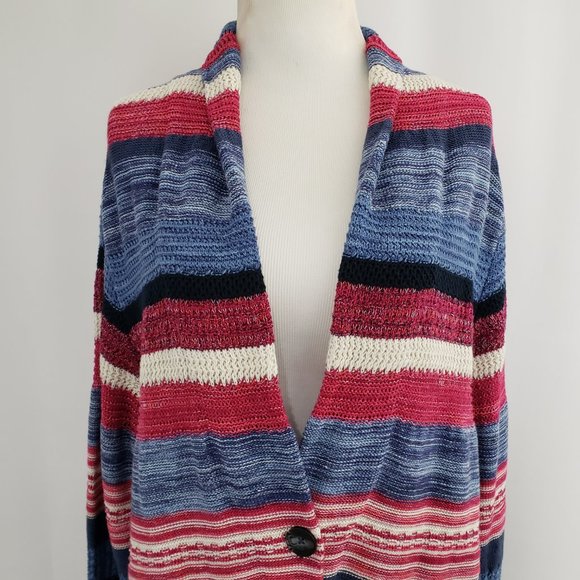 J. Jill NWOT Button-Front Long Cardigan Sweater LARGE Multi-Color Stripe… - Picture 2 of 11